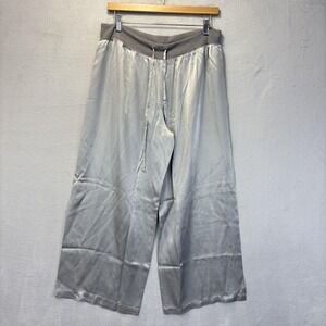 PJ Harlow Silk Blend Jolie Capri Wide Leg Pants Womens L Crop Satin Drawstring